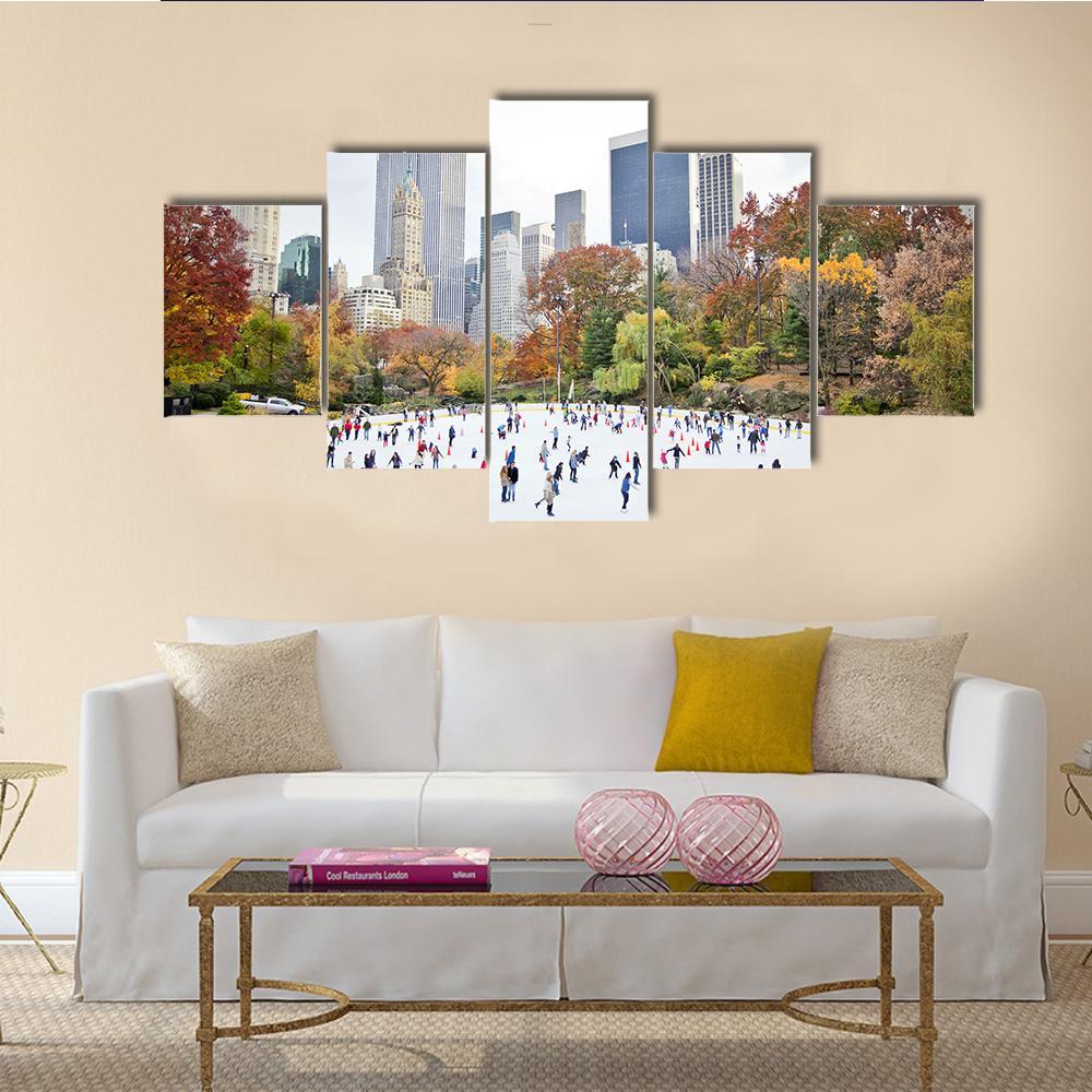 Ice Skaters Having Fun NY Canvas Wall Art-5 Star-Gallery Wrap-62" x 32"-Tiaracle