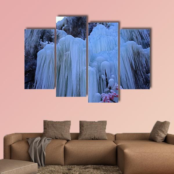 Ice waterfall In Winter Canvas Wall Art-4 Pop-Gallery Wrap-50" x 32"-Tiaracle
