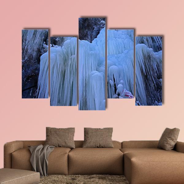 Ice waterfall In Winter Canvas Wall Art-5 Pop-Gallery Wrap-47" x 32"-Tiaracle