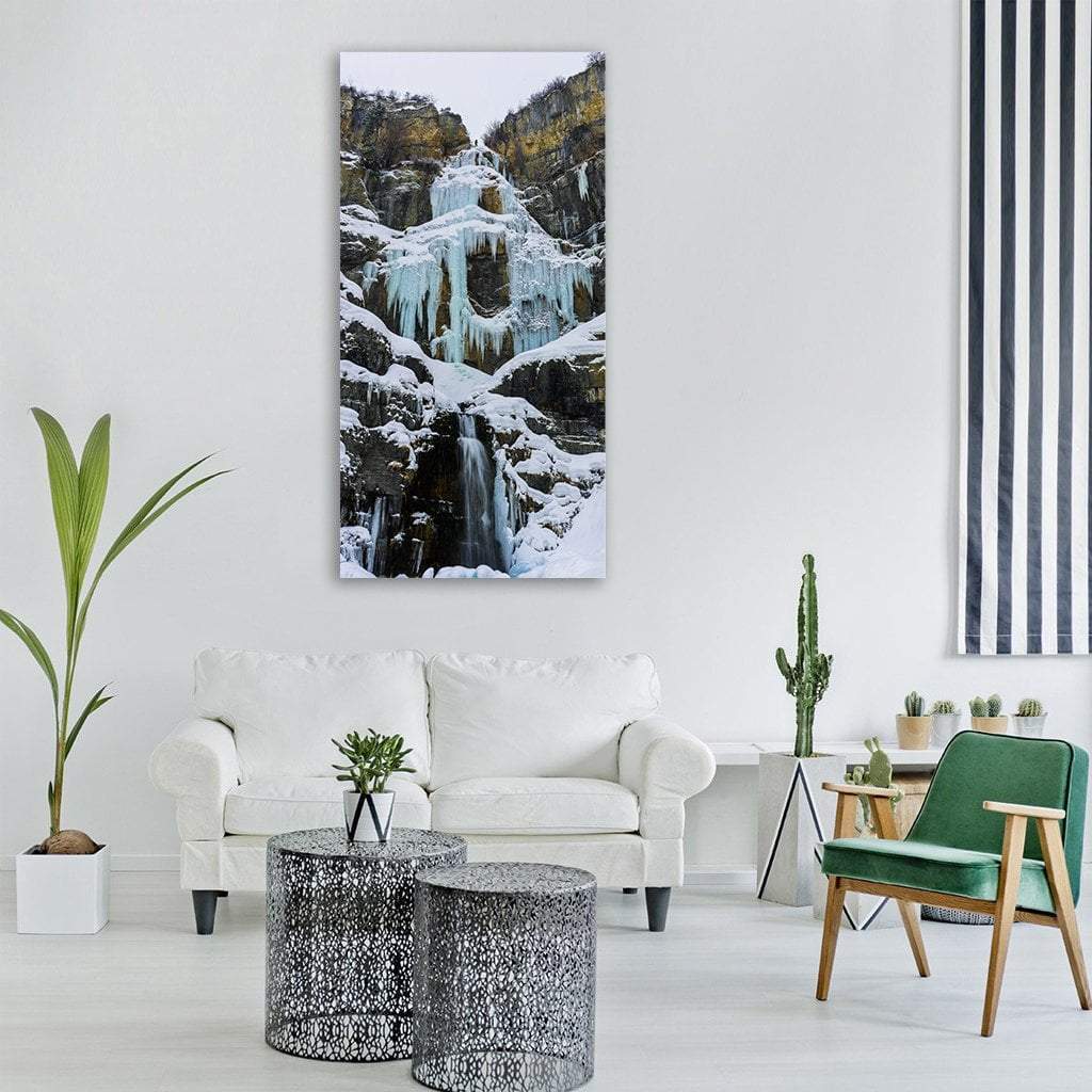 Ice Waterfall Vertical Canvas Wall Art-3 Vertical-Gallery Wrap-12" x 25"-Tiaracle