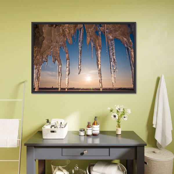 Ice With Icicle Sky Canvas Wall Art-1 Piece-Floating Frame-24" x 16"-Tiaracle