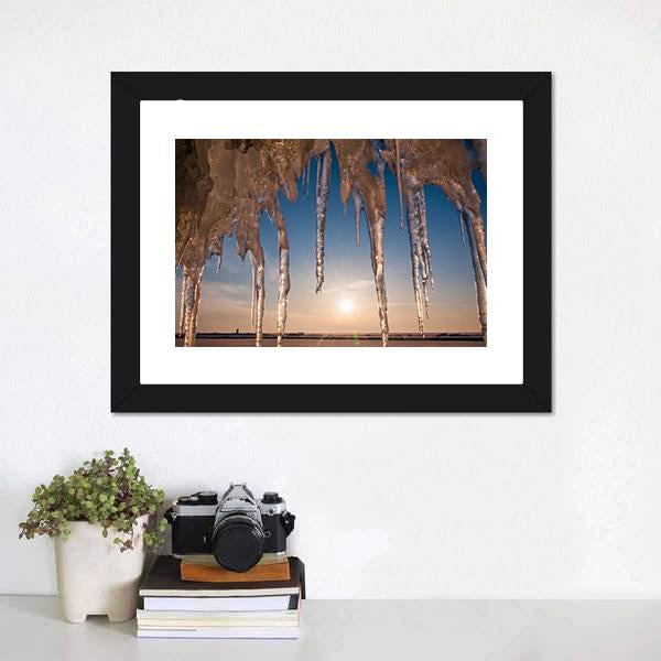 Ice With Icicle Sky Canvas Wall Art-1 Piece-Framed Print-20" x 16"-Tiaracle