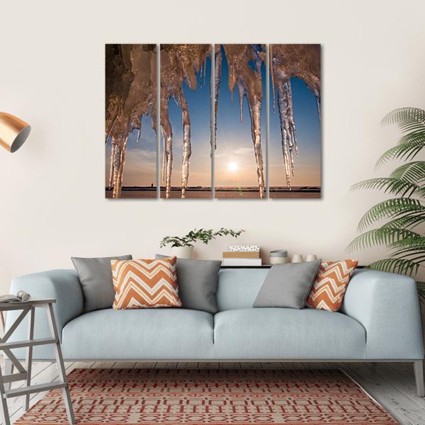 Ice With Icicle Sky Canvas Wall Art-4 Horizontal-Gallery Wrap-34" x 24"-Tiaracle