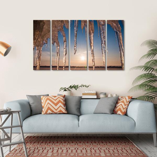 Ice With Icicle Sky Canvas Wall Art-5 Horizontal-Gallery Wrap-22" x 12"-Tiaracle