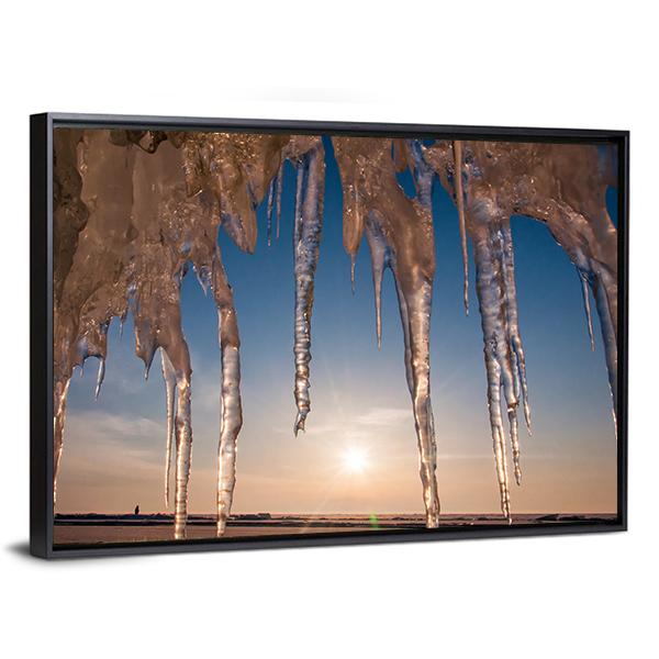 Ice With Icicle Sky Canvas Wall Art-3 Horizontal-Gallery Wrap-25" x 16"-Tiaracle
