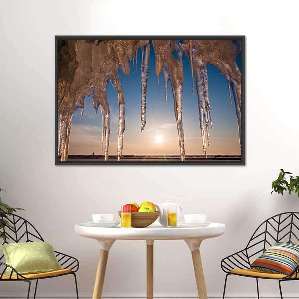Ice With Icicle Sky Canvas Wall Art-3 Horizontal-Gallery Wrap-25" x 16"-Tiaracle