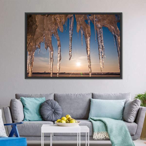 Ice With Icicle Sky Canvas Wall Art-3 Horizontal-Gallery Wrap-25" x 16"-Tiaracle