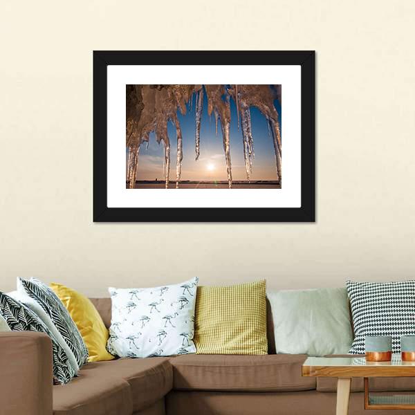 Ice With Icicle Sky Canvas Wall Art-3 Horizontal-Gallery Wrap-25" x 16"-Tiaracle