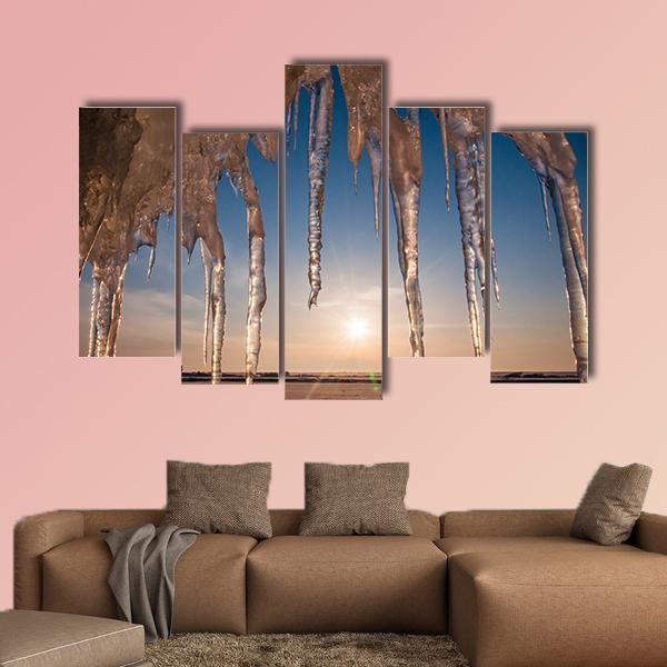 Ice With Icicle Sky Canvas Wall Art-5 Pop-Gallery Wrap-47" x 32"-Tiaracle