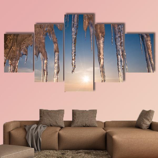 Ice With Icicle Sky Canvas Wall Art-5 Star-Gallery Wrap-62" x 32"-Tiaracle