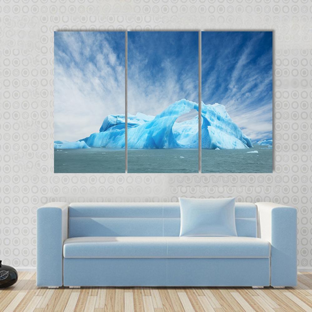 Iceberg Floating In The Water Canvas Wall Art-3 Horizontal-Gallery Wrap-37" x 24"-Tiaracle
