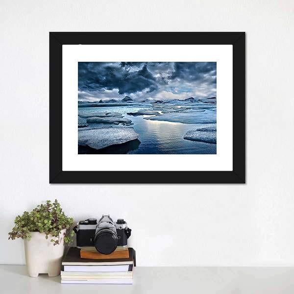 Icebergs At Jokulsarlon Glacial Lake Canvas Wall Art-1 Piece-Framed Print-20" x 16"-Tiaracle