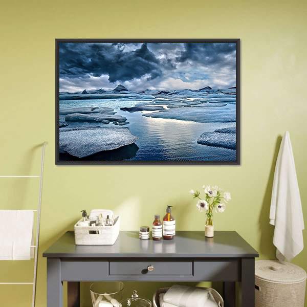 Icebergs At Jokulsarlon Glacial Lake Canvas Wall Art-1 Piece-Floating Frame-24" x 16"-Tiaracle