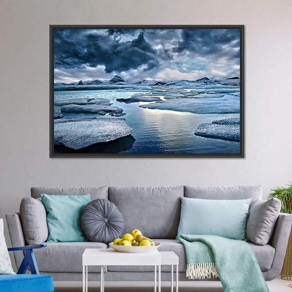 Icebergs At Jokulsarlon Glacial Lake Canvas Wall Art-3 Horizontal-Gallery Wrap-25" x 16"-Tiaracle