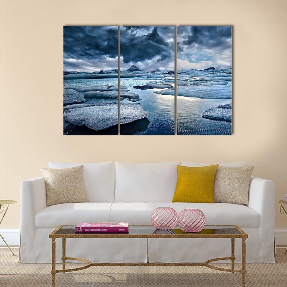Icebergs At Jokulsarlon Glacial Lake Canvas Wall Art-3 Horizontal-Gallery Wrap-37" x 24"-Tiaracle