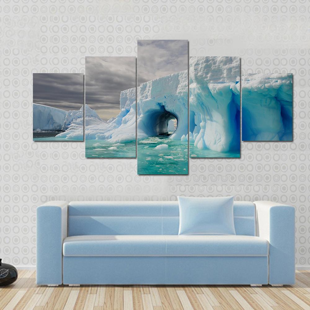 Icebergs In Antarctica Canvas Wall Art-5 Star-Gallery Wrap-62" x 32"-Tiaracle