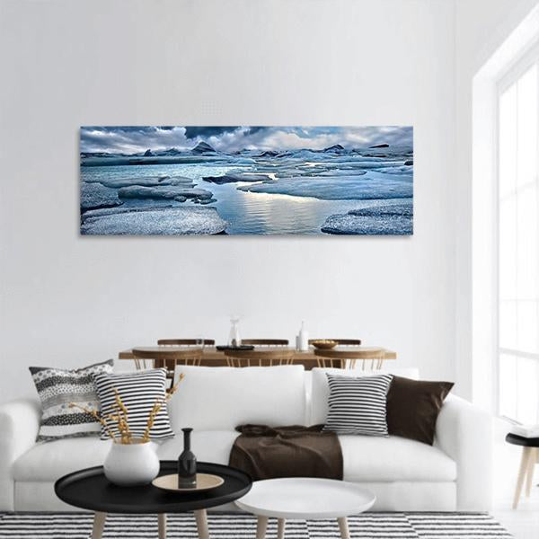 Icebergs At Jokulsarlon Glacial Lake Panoramic Canvas Wall Art-3 Piece-25" x 08"-Tiaracle