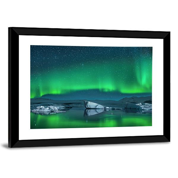 Icebergs Under Northern Lights Canvas Wall Art-3 Horizontal-Gallery Wrap-25" x 16"-Tiaracle
