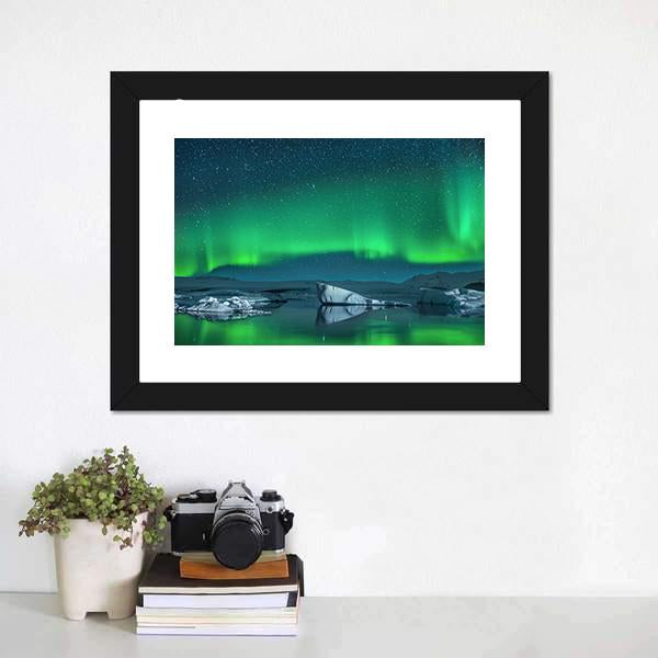 Icebergs Under Northern Lights Canvas Wall Art-3 Horizontal-Gallery Wrap-25&quot; x 16&quot;-Tiaracle