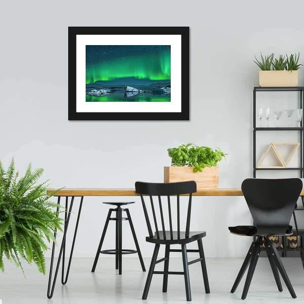 Icebergs Under Northern Lights Canvas Wall Art-3 Horizontal-Gallery Wrap-25&quot; x 16&quot;-Tiaracle