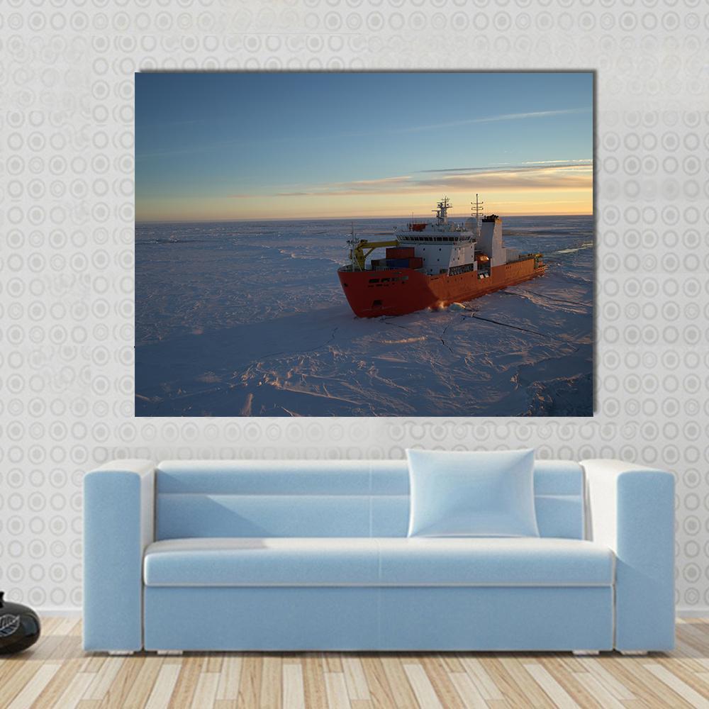Icebreaker In Antarctic Canvas Wall Art-4 Horizontal-Gallery Wrap-34" x 24"-Tiaracle