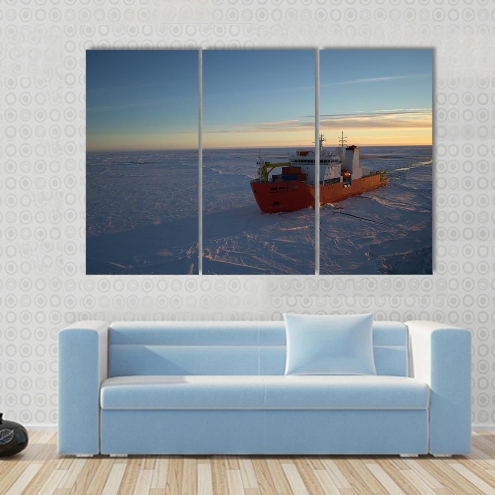 Icebreaker In Antarctic Canvas Wall Art-3 Horizontal-Gallery Wrap-37" x 24"-Tiaracle
