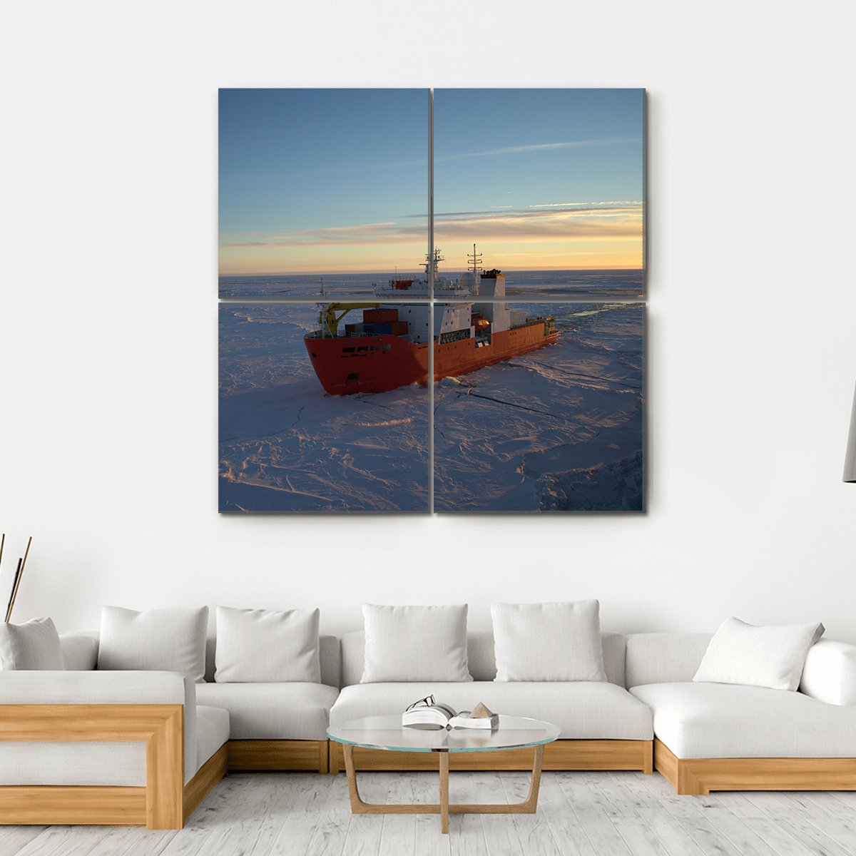 Icebreaker In Antarctic Canvas Wall Art-4 Square-Gallery Wrap-17" x 17"-Tiaracle