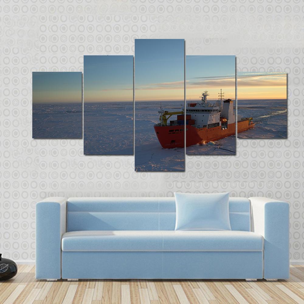 Icebreaker In Antarctic Canvas Wall Art-3 Horizontal-Gallery Wrap-37" x 24"-Tiaracle
