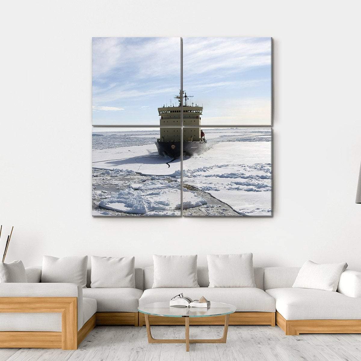 Icebreaker On Antarctica Canvas Wall Art-4 Square-Gallery Wrap-17" x 17"-Tiaracle
