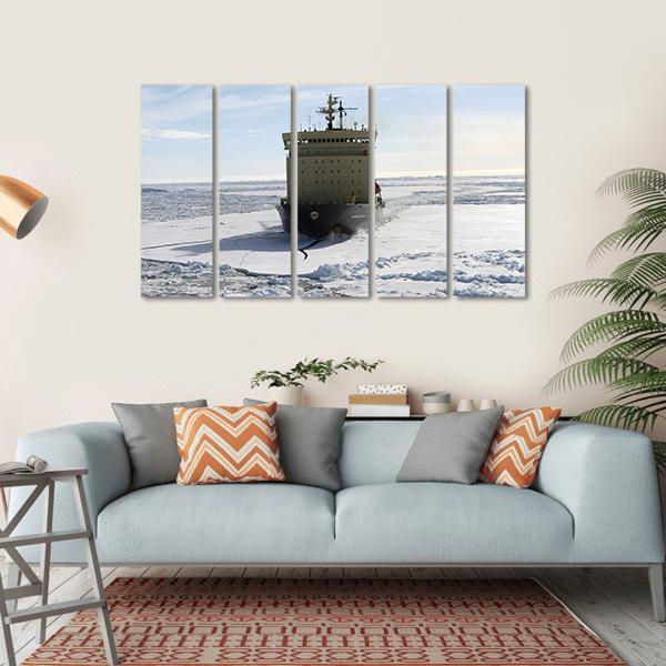 Icebreaker On Antarctica Canvas Wall Art-5 Horizontal-Gallery Wrap-22" x 12"-Tiaracle