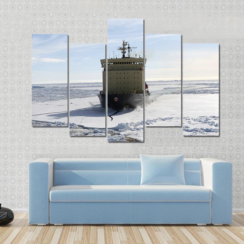 Icebreaker On Antarctica Canvas Wall Art-5 Pop-Gallery Wrap-47" x 32"-Tiaracle