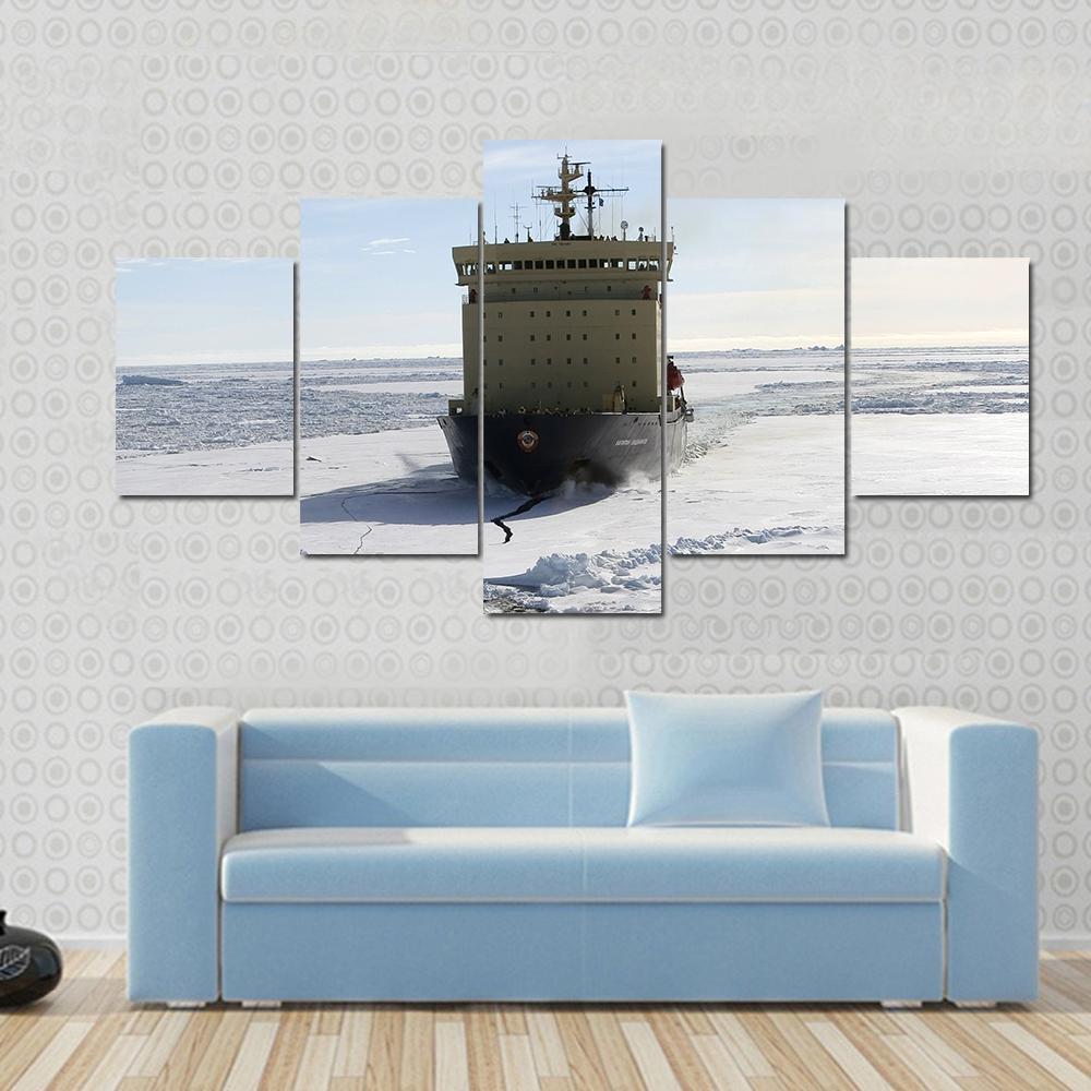 Icebreaker On Antarctica Canvas Wall Art-5 Pop-Gallery Wrap-47" x 32"-Tiaracle