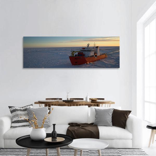 Icebreaker In Antarctic Panoramic Canvas Wall Art-3 Piece-25" x 08"-Tiaracle
