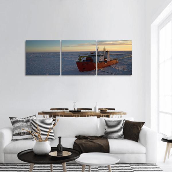 Icebreaker In Antarctic Panoramic Canvas Wall Art-3 Piece-25" x 08"-Tiaracle