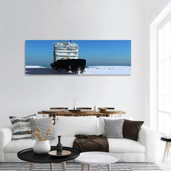 Icebreaker Ship On The Ice Panoramic Canvas Wall Art-1 Piece-36" x 12"-Tiaracle