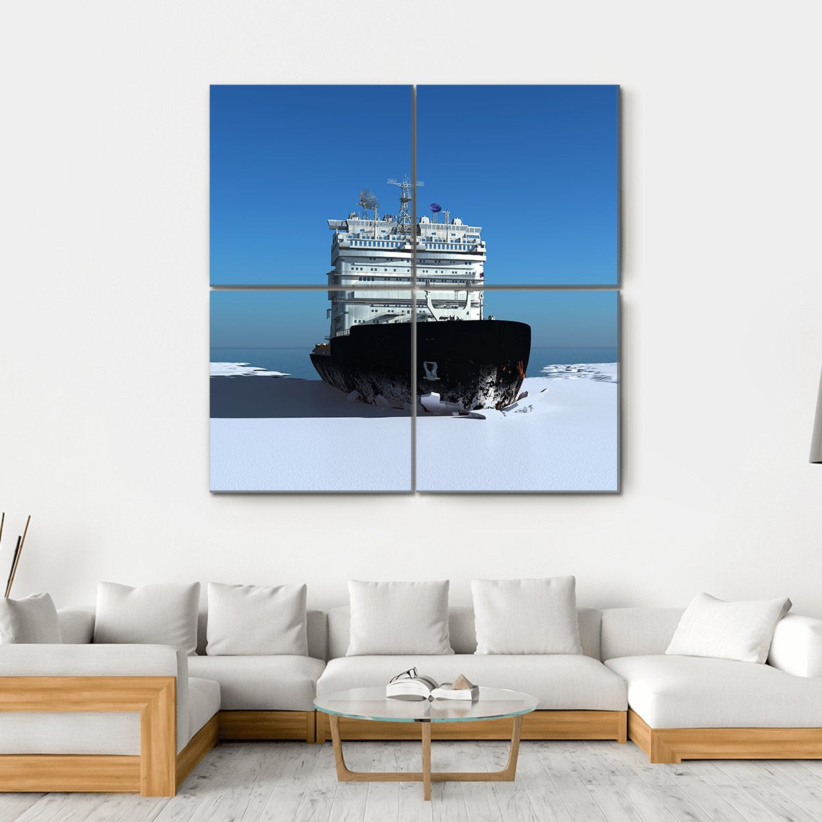 Icebreaker Ship On The Ice Canvas Wall Art-4 Square-Gallery Wrap-17" x 17"-Tiaracle