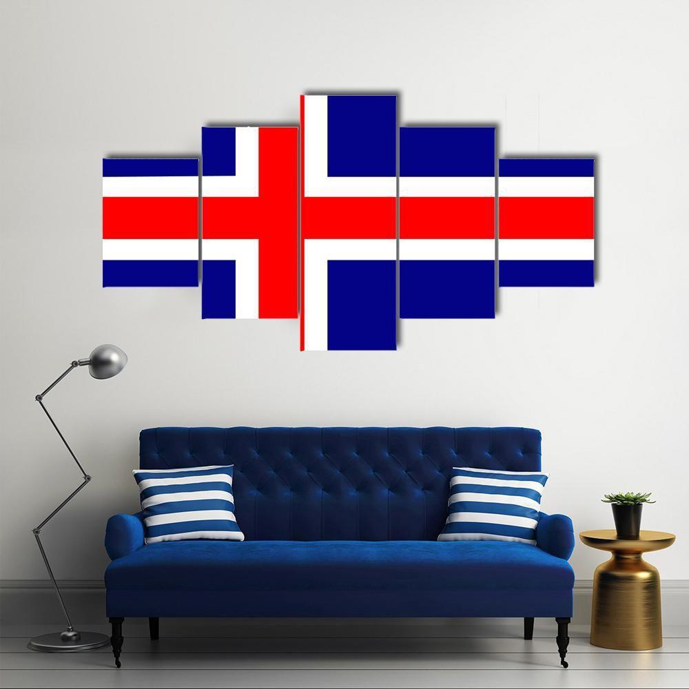 Iceland Flag Canvas Wall Art-5 Star-Gallery Wrap-62" x 32"-Tiaracle