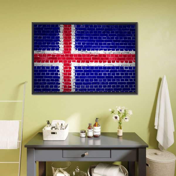 Iceland Flag On Brick Wall Canvas Wall Art-1 Piece-Floating Frame-24" x 16"-Tiaracle