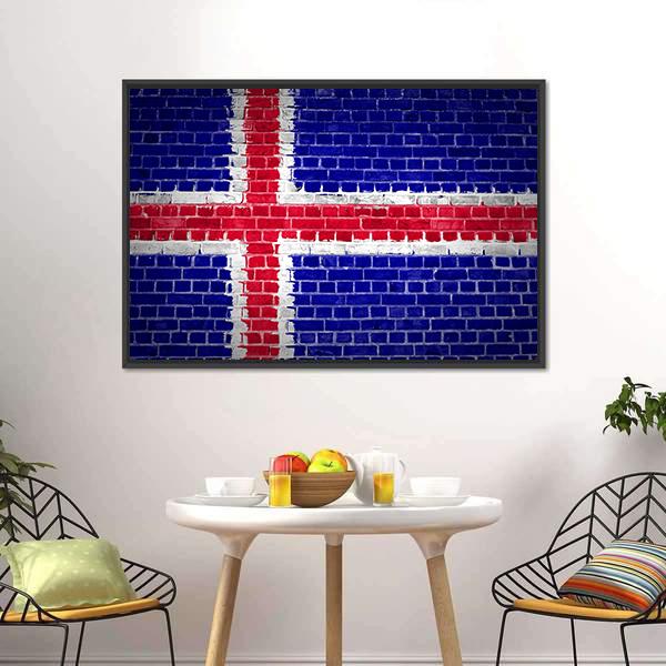 Iceland Flag On Brick Wall Canvas Wall Art-3 Horizontal-Gallery Wrap-25" x 16"-Tiaracle