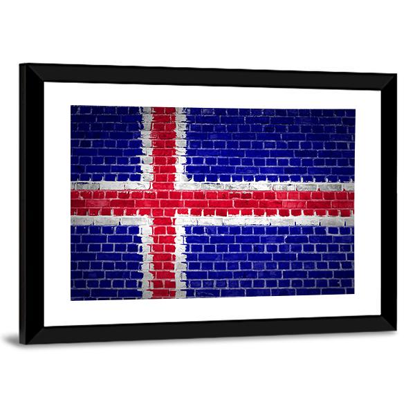 Iceland Flag On Brick Wall Canvas Wall Art-5 Horizontal-Gallery Wrap-22" x 12"-Tiaracle