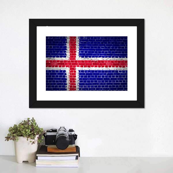 Iceland Flag On Brick Wall Canvas Wall Art-1 Piece-Framed Print-20" x 16"-Tiaracle