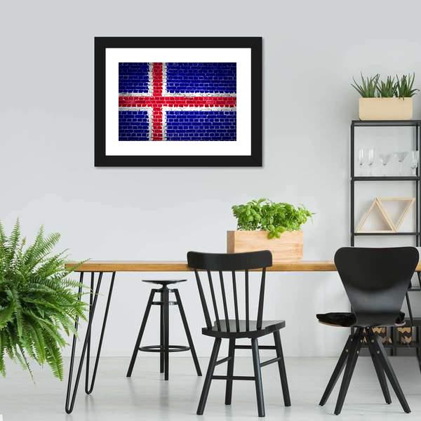 Iceland Flag On Brick Wall Canvas Wall Art-5 Horizontal-Gallery Wrap-22" x 12"-Tiaracle