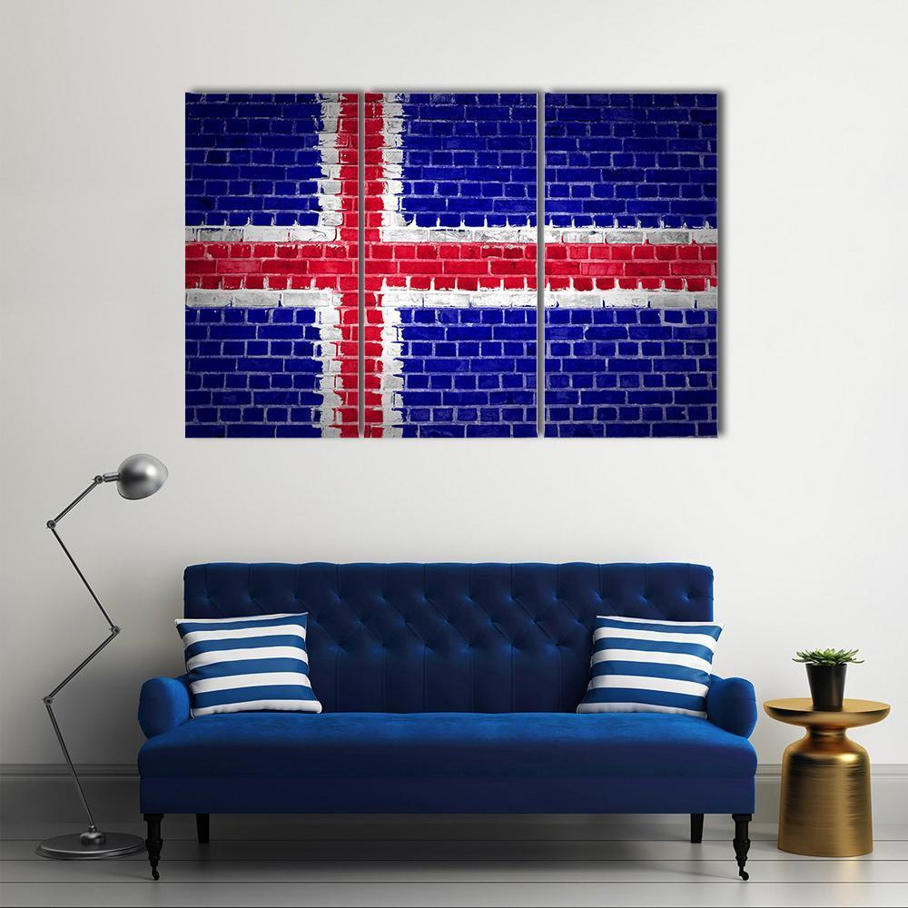 Iceland Flag On Brick Wall Canvas Wall Art-3 Horizontal-Gallery Wrap-37" x 24"-Tiaracle