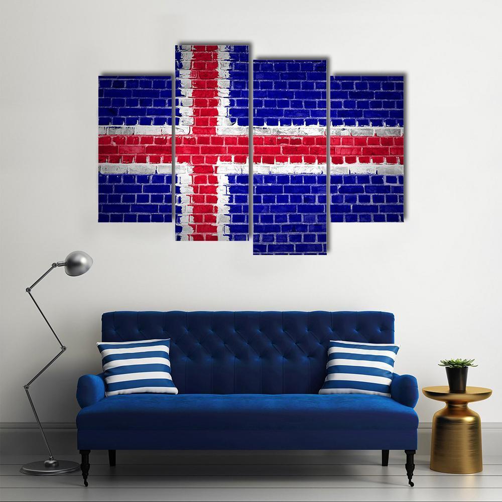 Iceland Flag On Brick Wall Canvas Wall Art-4 Pop-Gallery Wrap-50" x 32"-Tiaracle