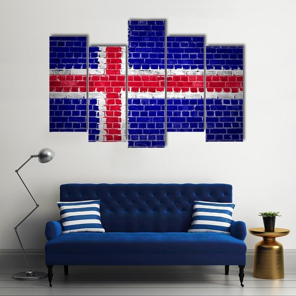 Iceland Flag On Brick Wall Canvas Wall Art-5 Pop-Gallery Wrap-47" x 32"-Tiaracle