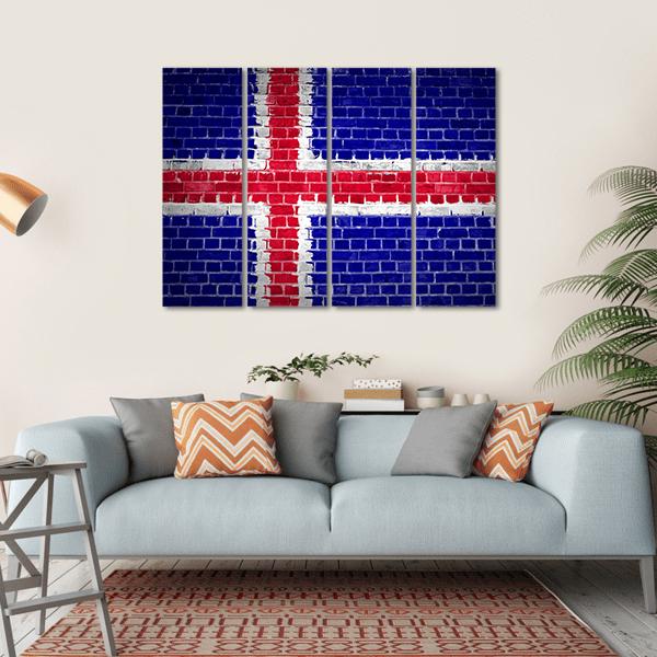 Iceland Flag On Brick Wall Canvas Wall Art-4 Horizontal-Gallery Wrap-34" x 24"-Tiaracle