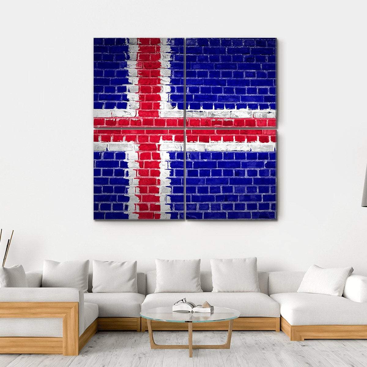 Iceland Flag On Brick Wall Canvas Wall Art-4 Square-Gallery Wrap-17" x 17"-Tiaracle