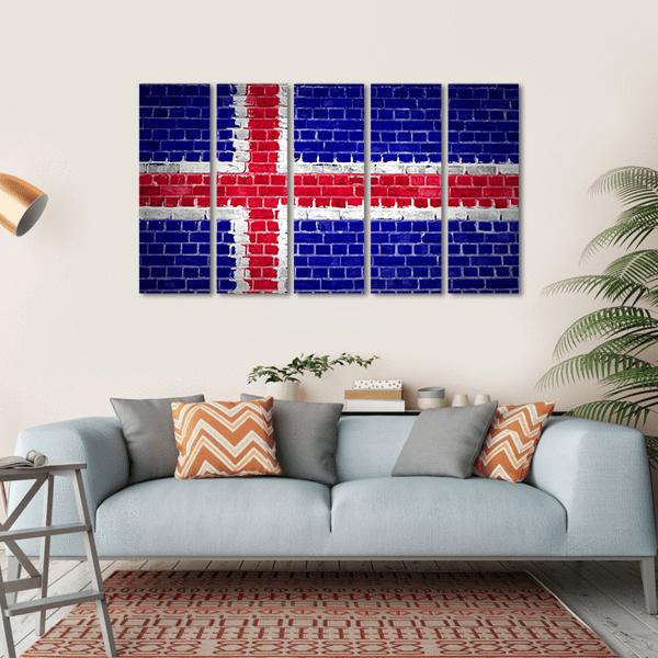 Iceland Flag On Brick Wall Canvas Wall Art-5 Horizontal-Gallery Wrap-22" x 12"-Tiaracle