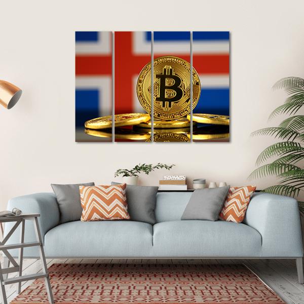 Iceland Flag With Bitcoins Canvas Wall Art-4 Horizontal-Gallery Wrap-34" x 24"-Tiaracle