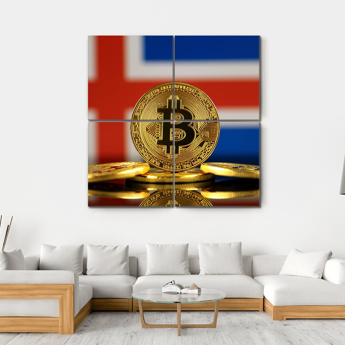 Iceland Flag With Bitcoins Canvas Wall Art-4 Square-Gallery Wrap-17" x 17"-Tiaracle